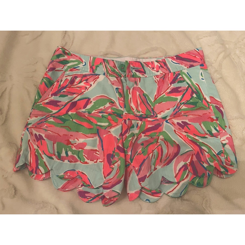 Lilly Pulitzer green pink floral The Buttercup Short Size 000 chino